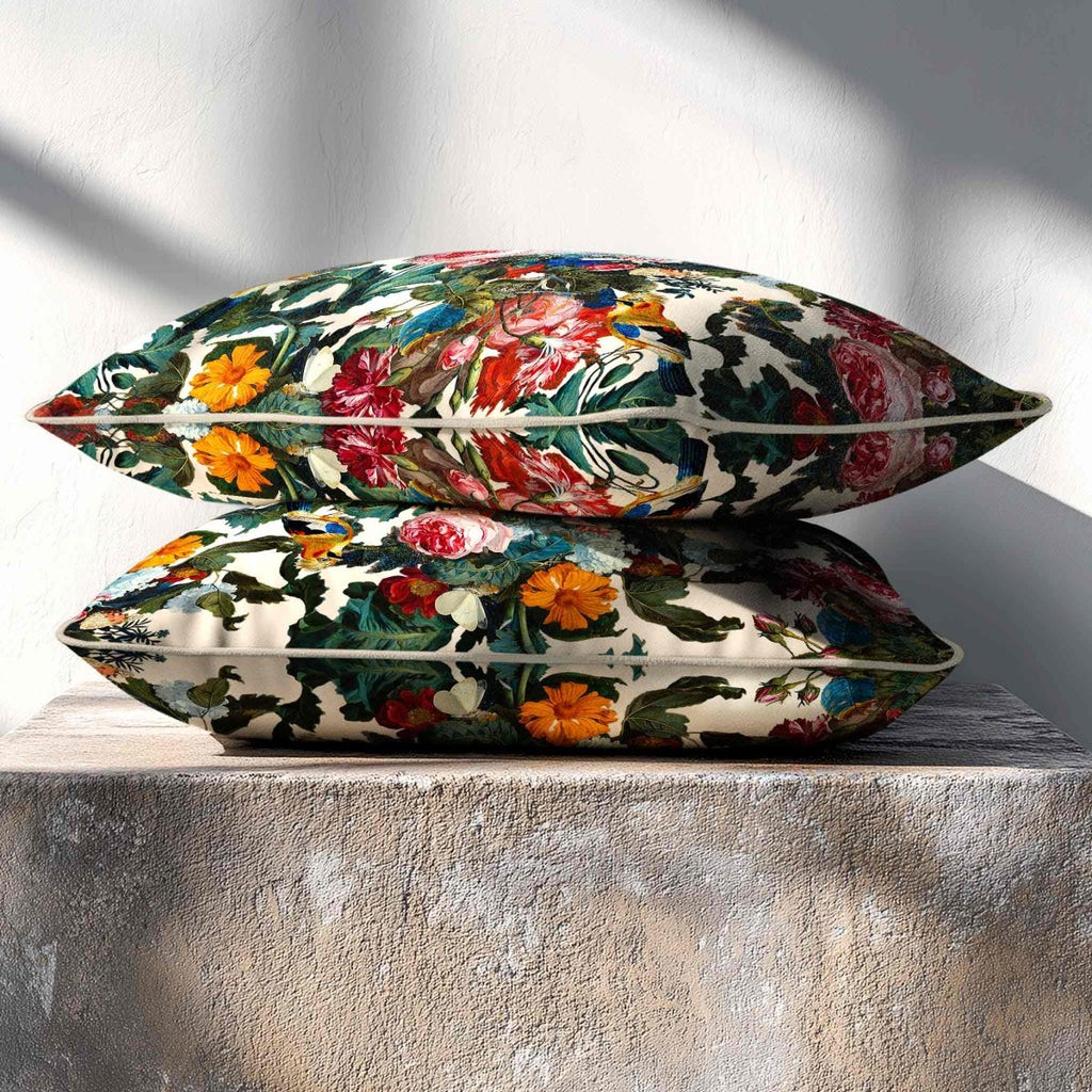 Birds In Paradise | Sustainable Velvet Rectangle Cushion - Ivory Cream 50 x 30 cm Standard by Izabela Peters