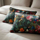 Birds In Paradise | Sustainable Velvet Rectangle Cushion - Charcoal 50 x 30 cm Standard by Izabela Peters