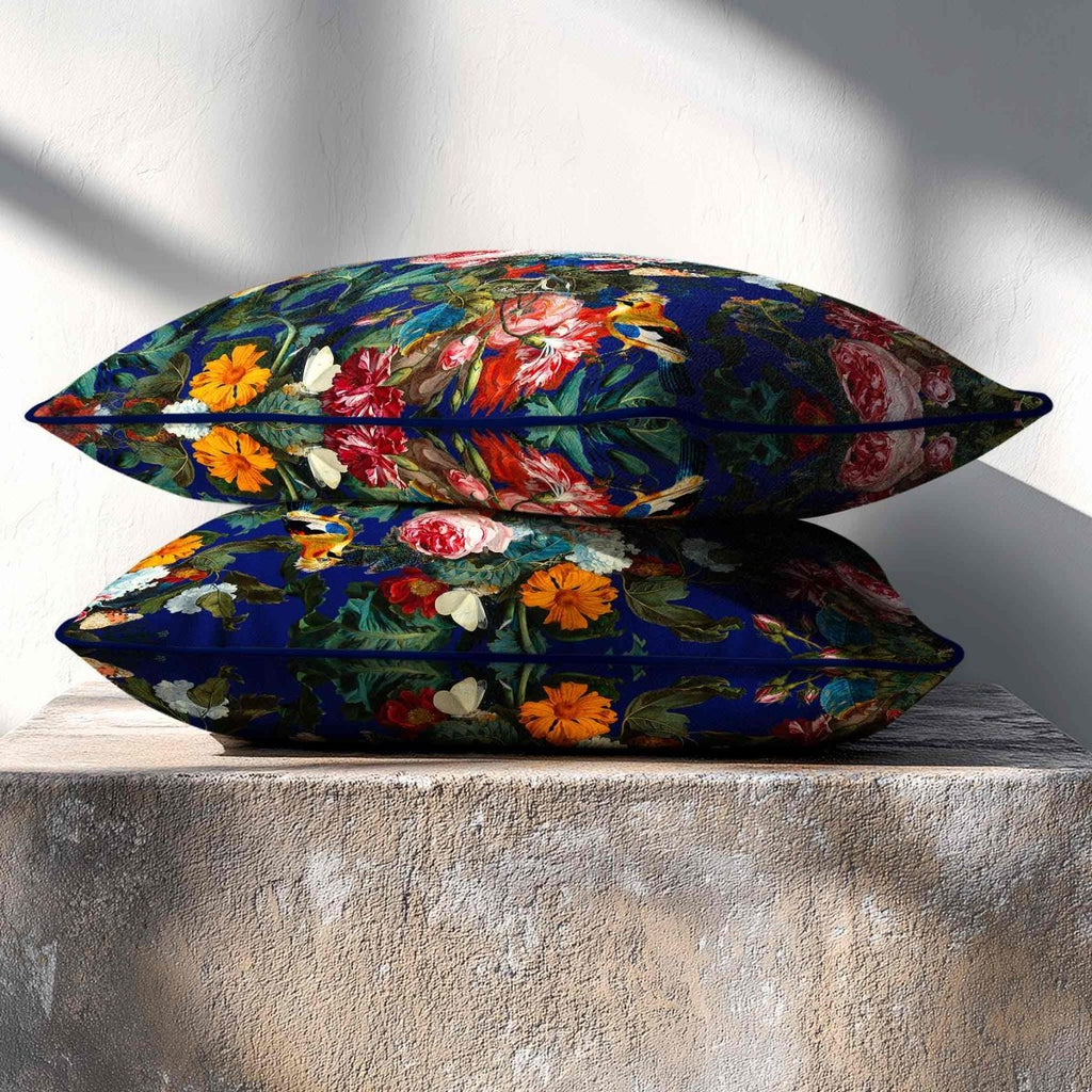 Birds In Paradise | Sustainable Velvet Rectangle Cushion - Midnight 50 x 30 cm Standard by Izabela Peters