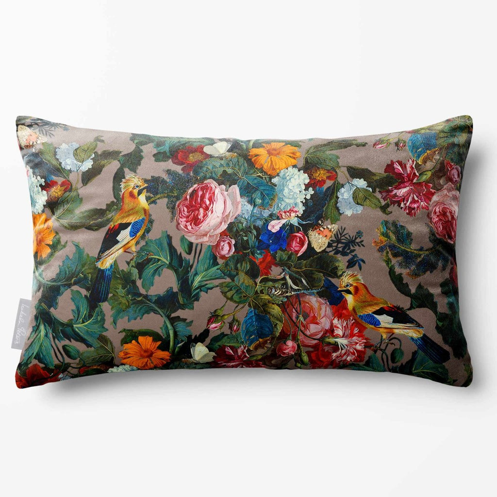 Birds In Paradise | Sustainable Velvet Rectangle Cushion - Dovedale Stone 50 x 30 cm Standard by Izabela Peters