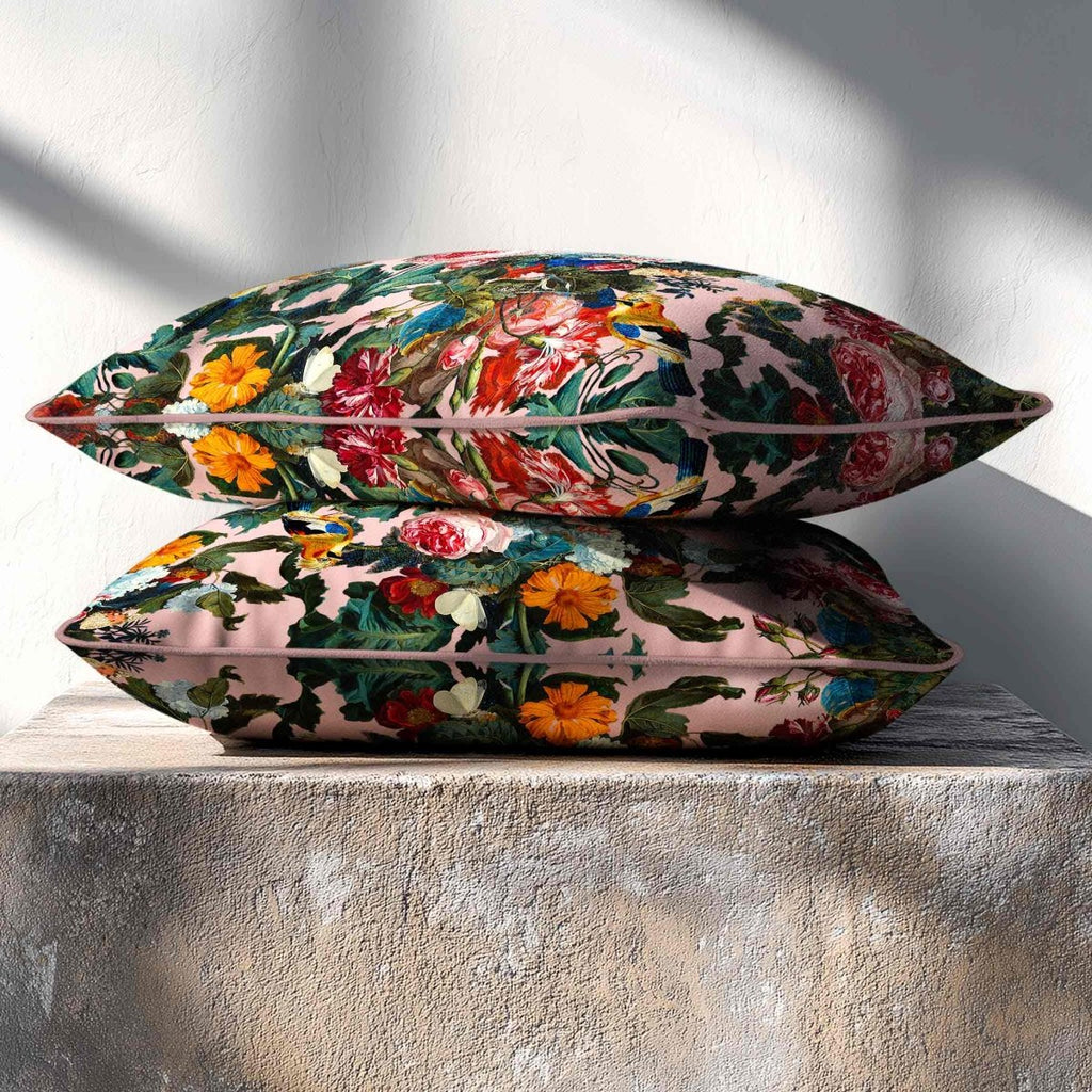 Birds In Paradise | Sustainable Velvet Rectangle Cushion - Rosewater 50 x 30 cm Standard by Izabela Peters