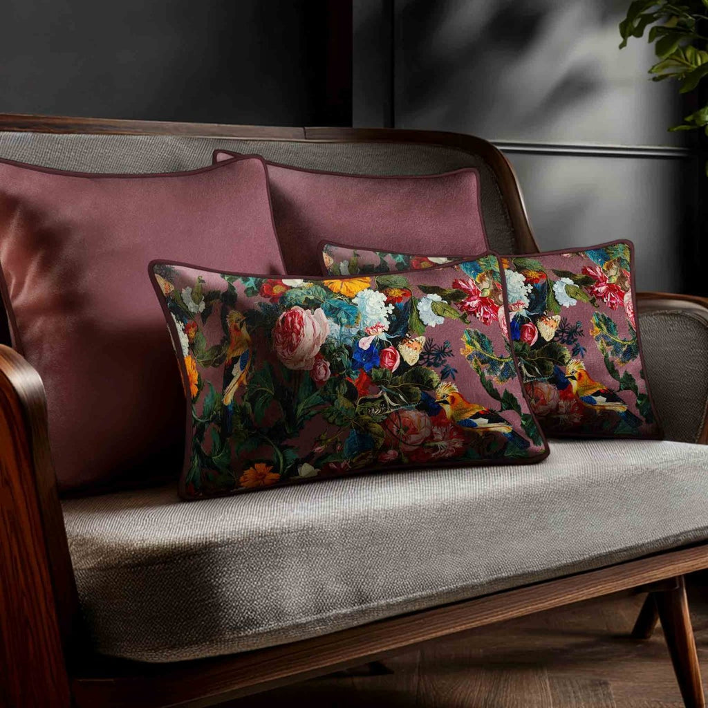 Birds In Paradise | Sustainable Velvet Rectangle Cushion - Italian Grape 50 x 30 cm Standard by Izabela Peters