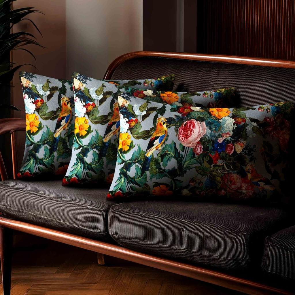 Birds In Paradise | Sustainable Velvet Rectangle Cushion - French Grey 50 x 30 cm Standard by Izabela Peters