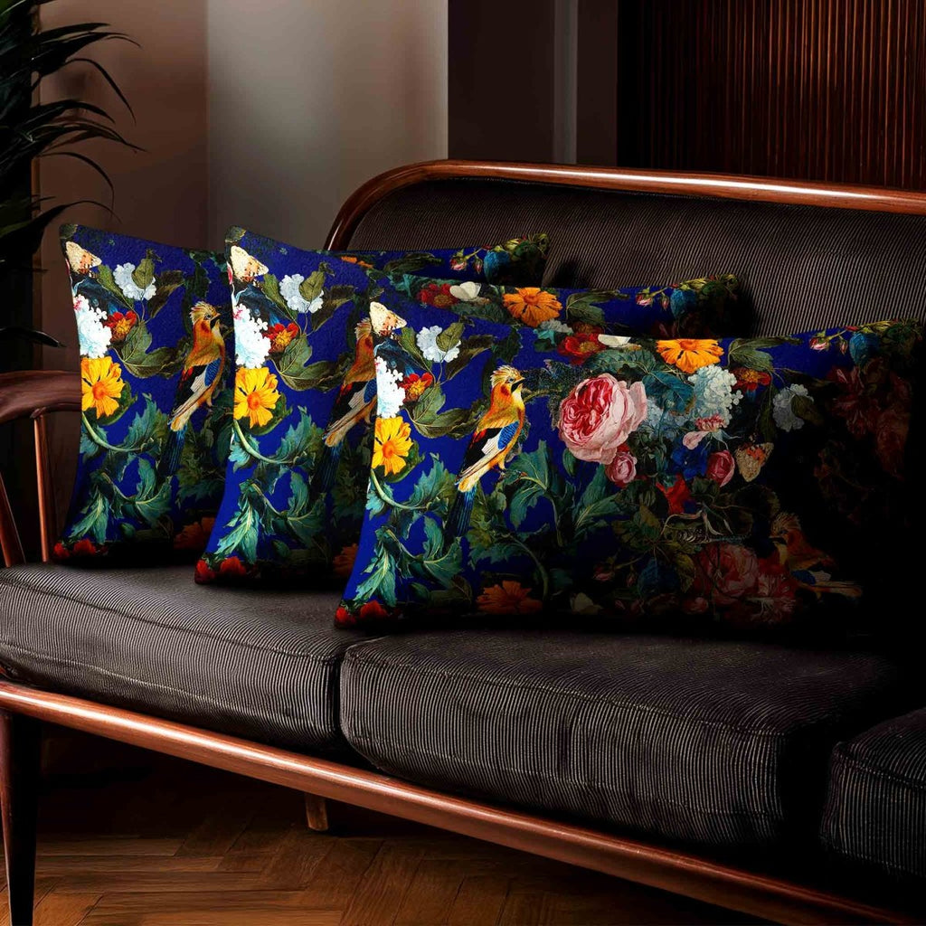 Birds In Paradise | Sustainable Velvet Rectangle Cushion - Midnight 50 x 30 cm Standard by Izabela Peters
