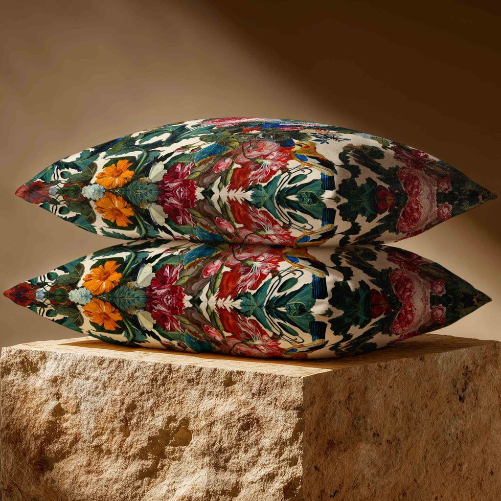 Birds In Paradise | Sustainable Velvet Rectangle Cushion - Ivory Cream 50 x 30 cm Standard by Izabela Peters