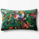 Birds In Paradise | Sustainable Velvet Rectangle Cushion - Emerald Green 50 x 30 cm Piped by Izabela Peters