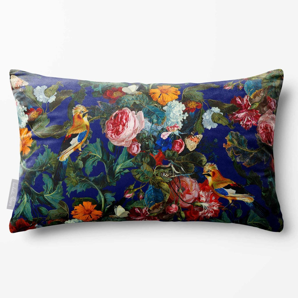 Birds In Paradise | Sustainable Velvet Rectangle Cushion - Midnight 50 x 30 cm Standard by Izabela Peters