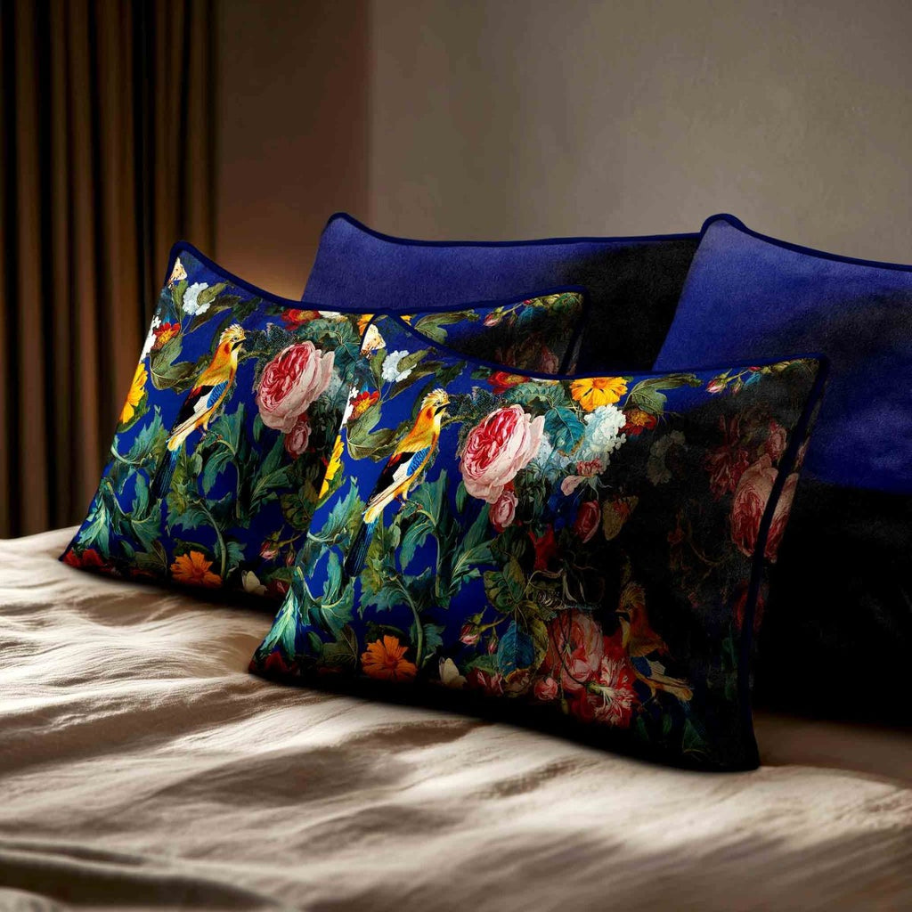 Birds In Paradise | Sustainable Velvet Rectangle Cushion - Midnight 50 x 30 cm Standard by Izabela Peters
