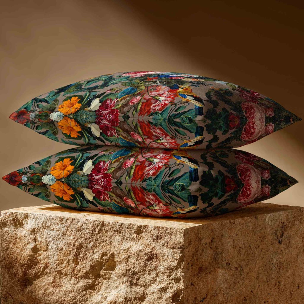 Birds In Paradise | Sustainable Velvet Rectangle Cushion - Dovedale Stone 50 x 30 cm Standard by Izabela Peters