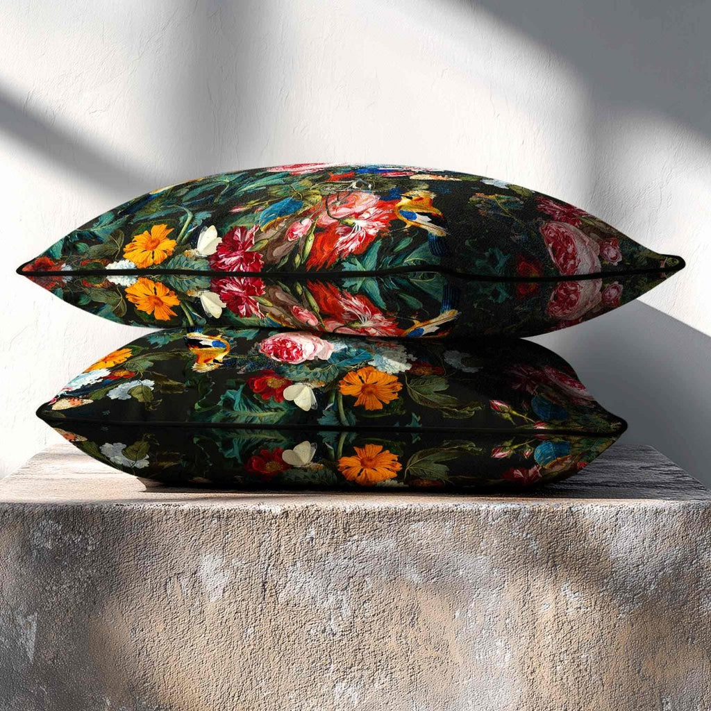 Birds In Paradise | Sustainable Velvet Rectangle Cushion - Charcoal 50 x 30 cm Standard by Izabela Peters