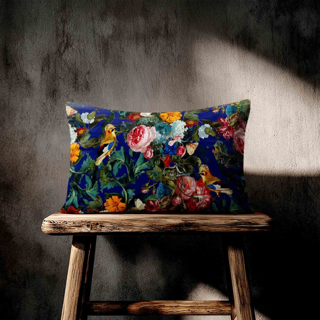 Birds In Paradise | Sustainable Velvet Rectangle Cushion - Midnight 50 x 30 cm Standard by Izabela Peters