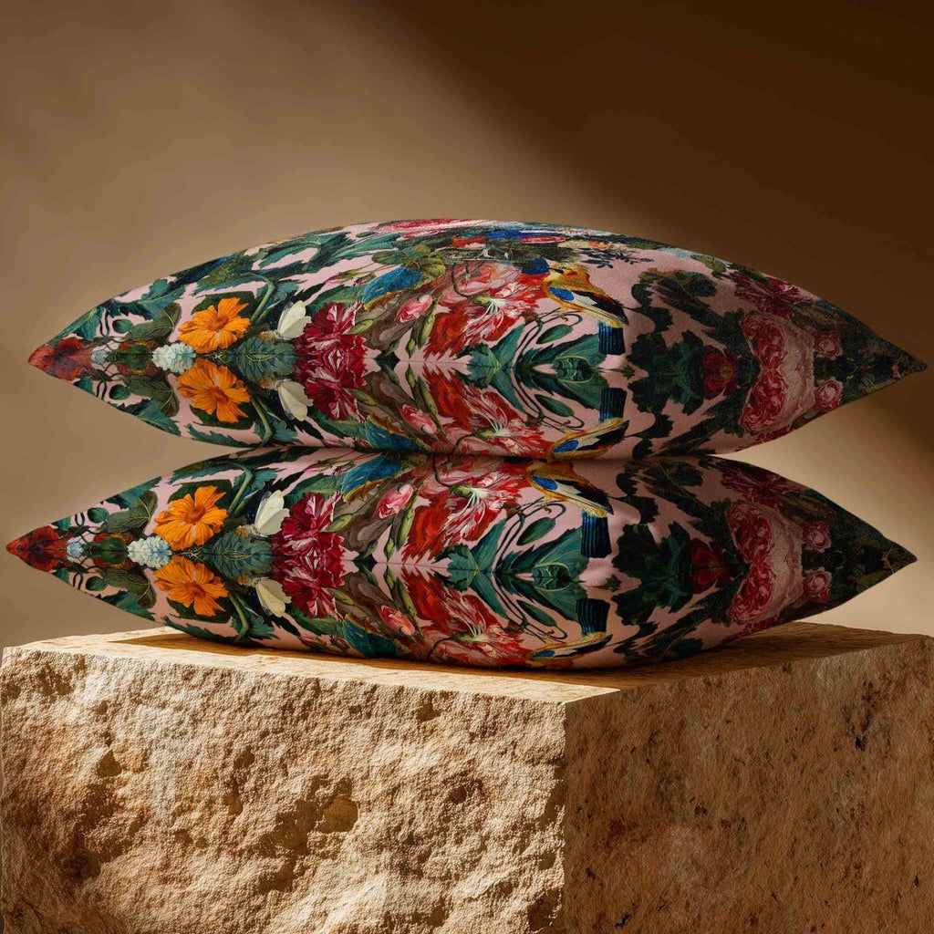 Birds In Paradise | Sustainable Velvet Rectangle Cushion - Rosewater 50 x 30 cm Standard by Izabela Peters