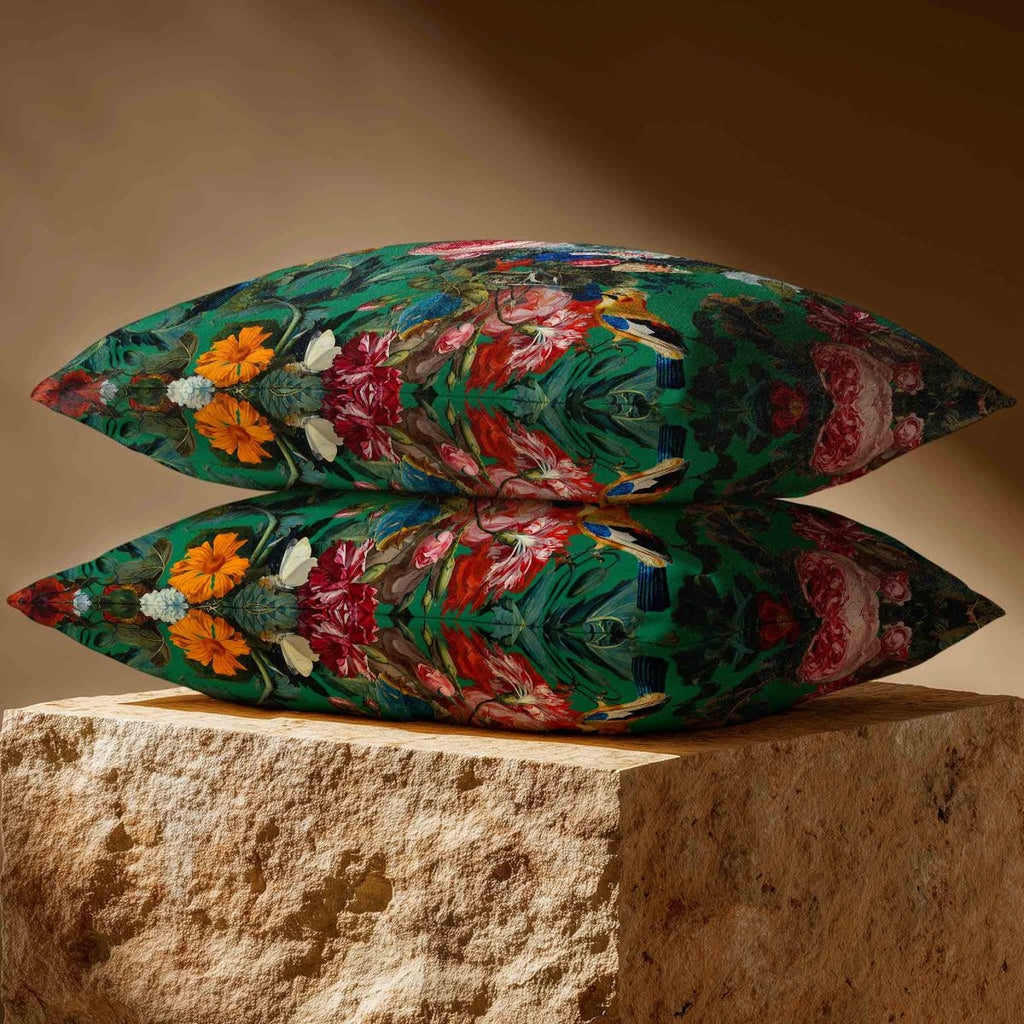 Birds In Paradise | Sustainable Velvet Rectangle Cushion - Emerald Green 50 x 30 cm Standard by Izabela Peters