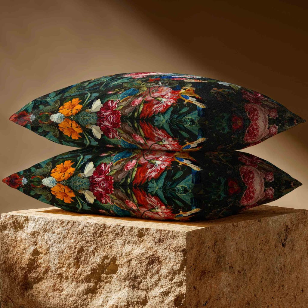 Birds In Paradise | Sustainable Velvet Rectangle Cushion - Charcoal 50 x 30 cm Standard by Izabela Peters