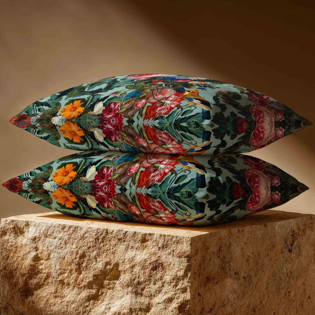 Birds In Paradise | Sustainable Velvet Rectangle Cushion - Blue Surf 50 x 30 cm Standard by Izabela Peters