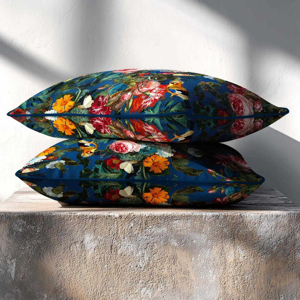 Birds In Paradise | Sustainable Velvet Rectangle Cushion - Estate Blue 50 x 30 cm Standard by Izabela Peters