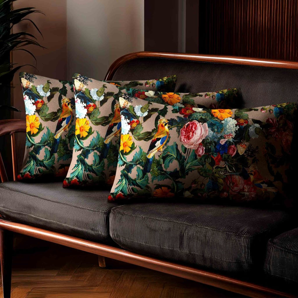 Birds In Paradise | Sustainable Velvet Rectangle Cushion - Dovedale Stone 50 x 30 cm Standard by Izabela Peters