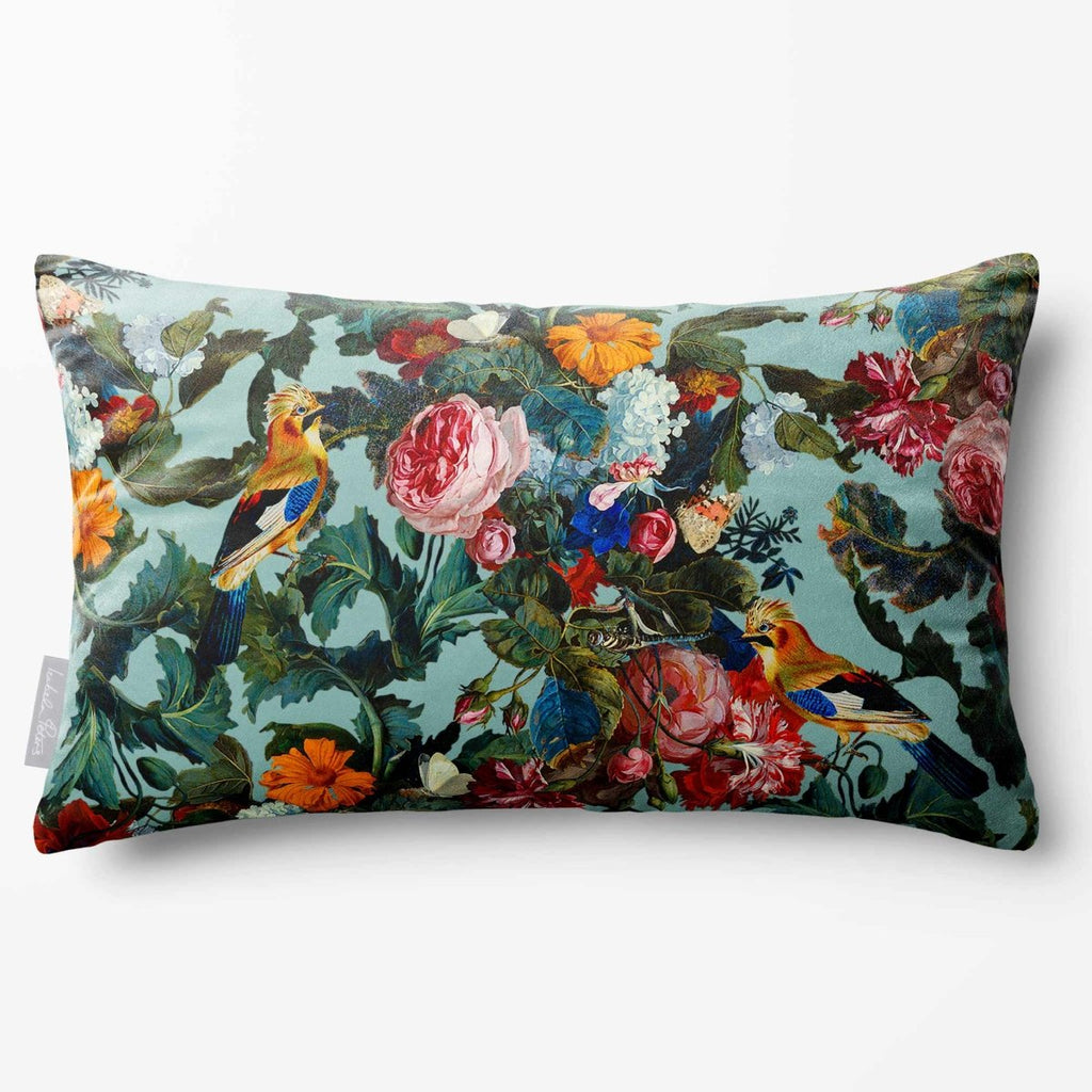 Birds In Paradise | Sustainable Velvet Rectangle Cushion - Blue Surf 50 x 30 cm Standard by Izabela Peters