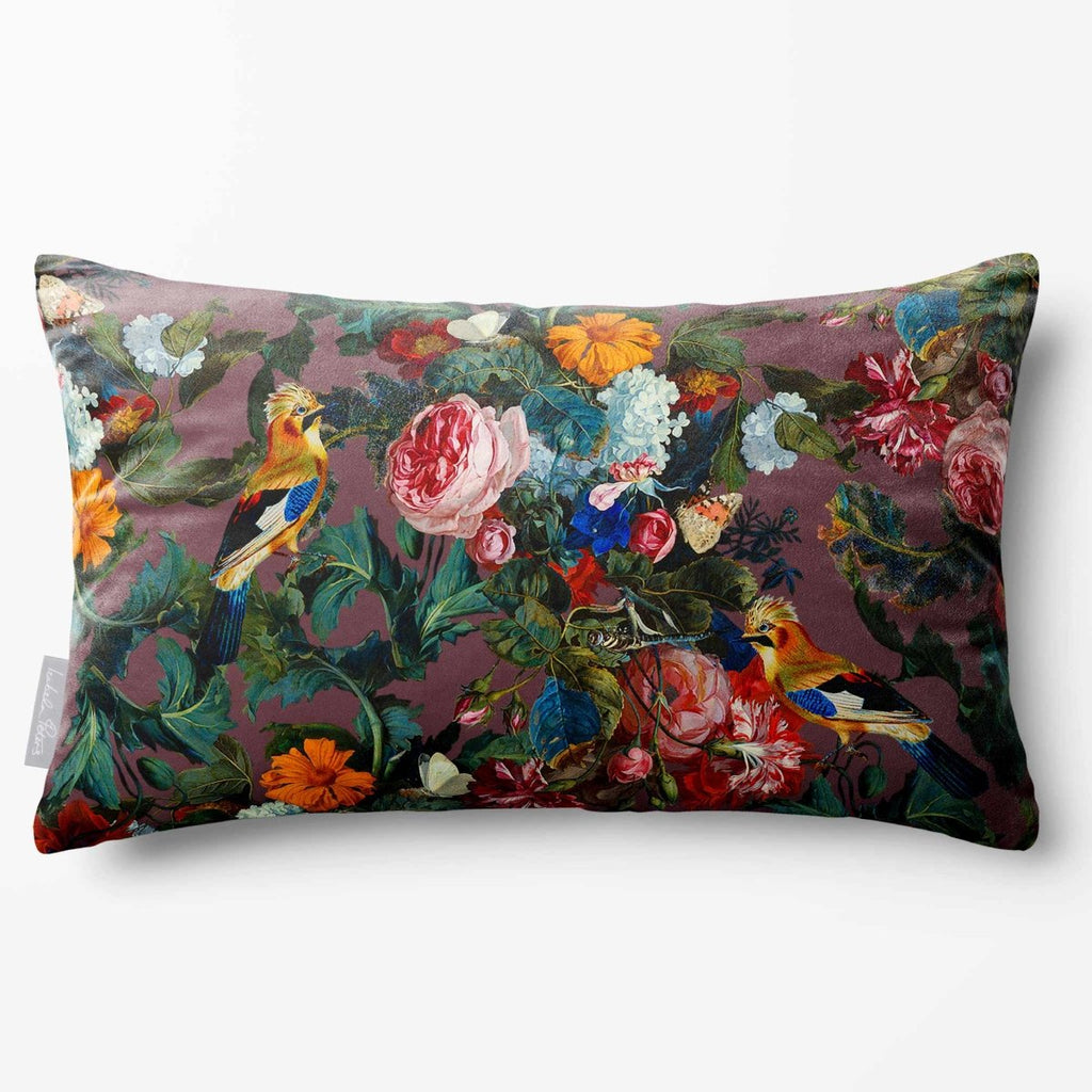 Birds In Paradise | Sustainable Velvet Rectangle Cushion - Italian Grape 50 x 30 cm Standard by Izabela Peters