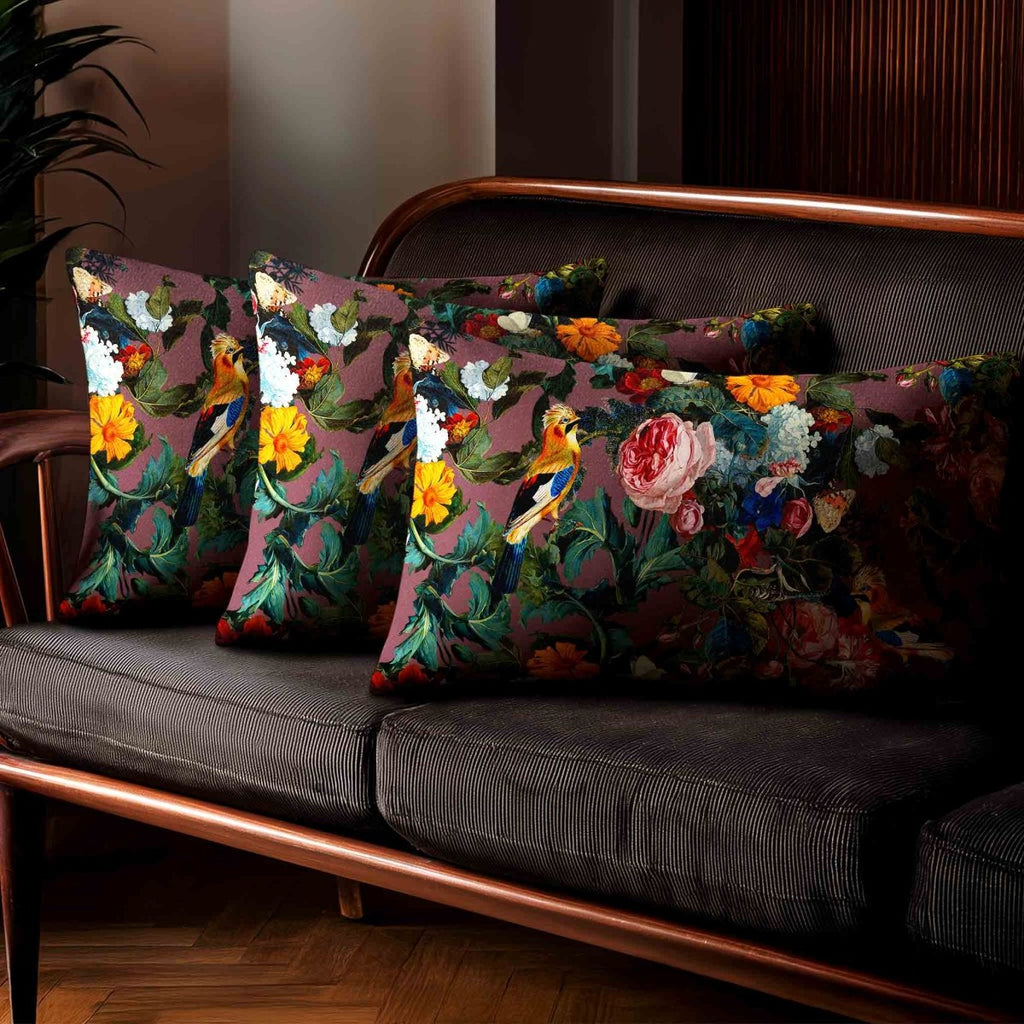 Birds In Paradise | Sustainable Velvet Rectangle Cushion - Italian Grape 50 x 30 cm Standard by Izabela Peters