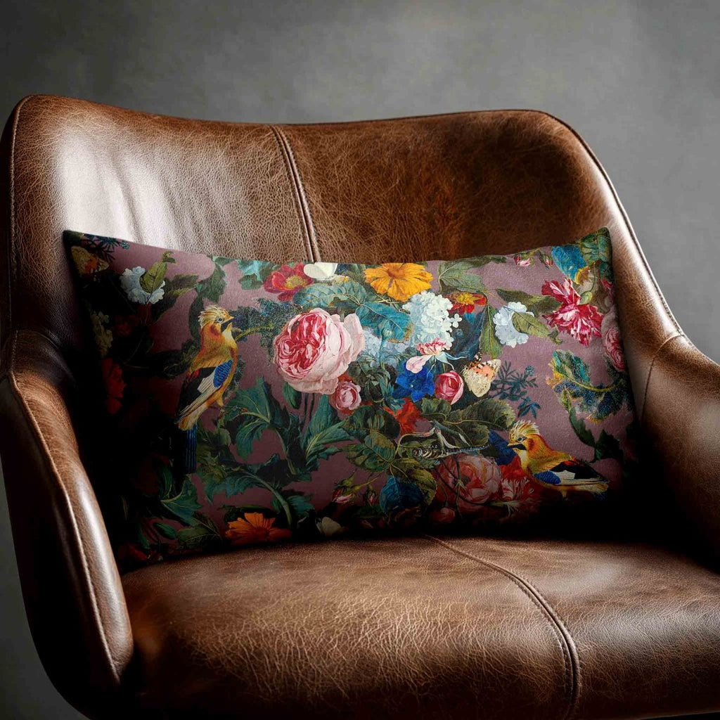 Birds In Paradise | Sustainable Velvet Rectangle Cushion - Italian Grape 50 x 30 cm Standard by Izabela Peters