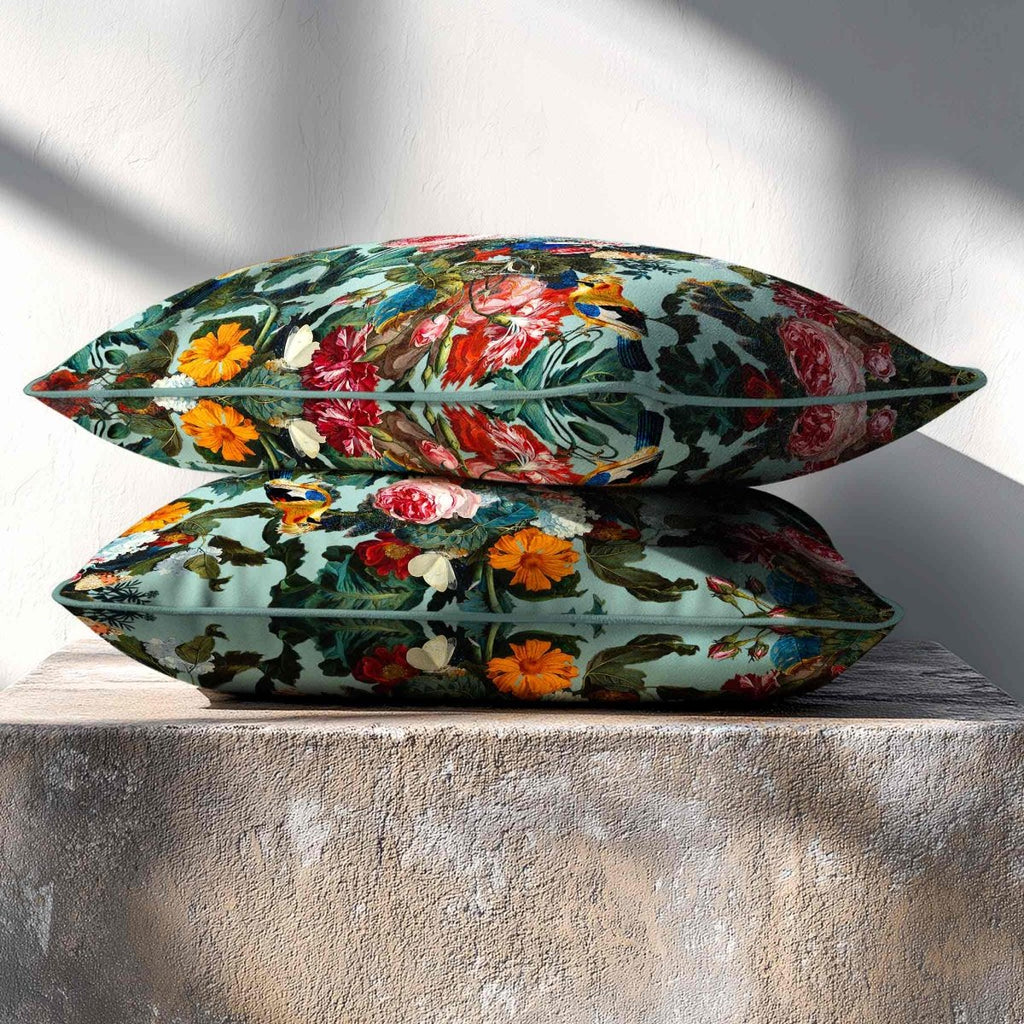 Birds In Paradise | Sustainable Velvet Rectangle Cushion - Blue Surf 50 x 30 cm Standard by Izabela Peters