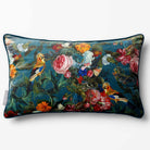 Birds In Paradise | Sustainable Velvet Rectangle Cushion - Teal 50 x 30 cm Piped by Izabela Peters