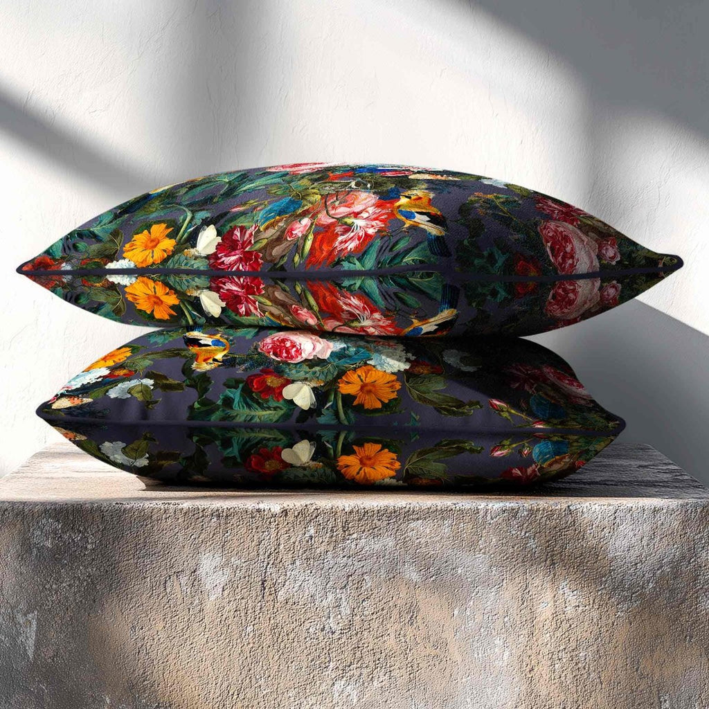 Birds In Paradise | Sustainable Velvet Rectangle Cushion - Graphite 50 x 30 cm Standard by Izabela Peters