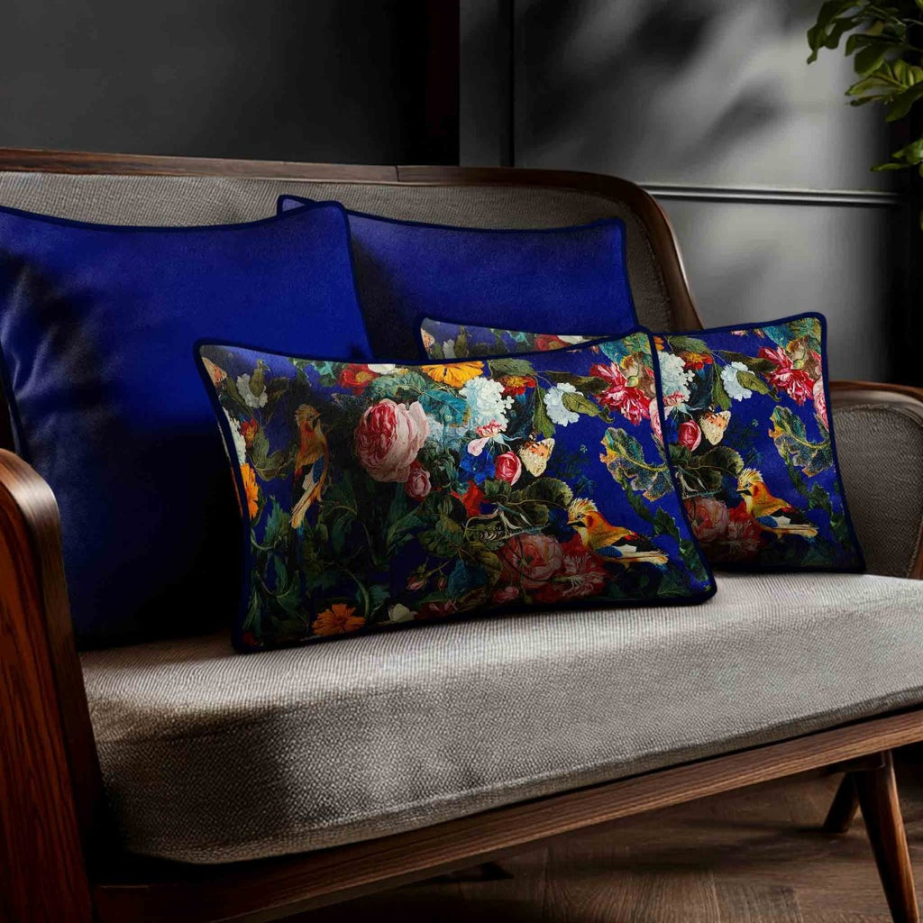 Birds In Paradise | Sustainable Velvet Rectangle Cushion - Midnight 50 x 30 cm Standard by Izabela Peters