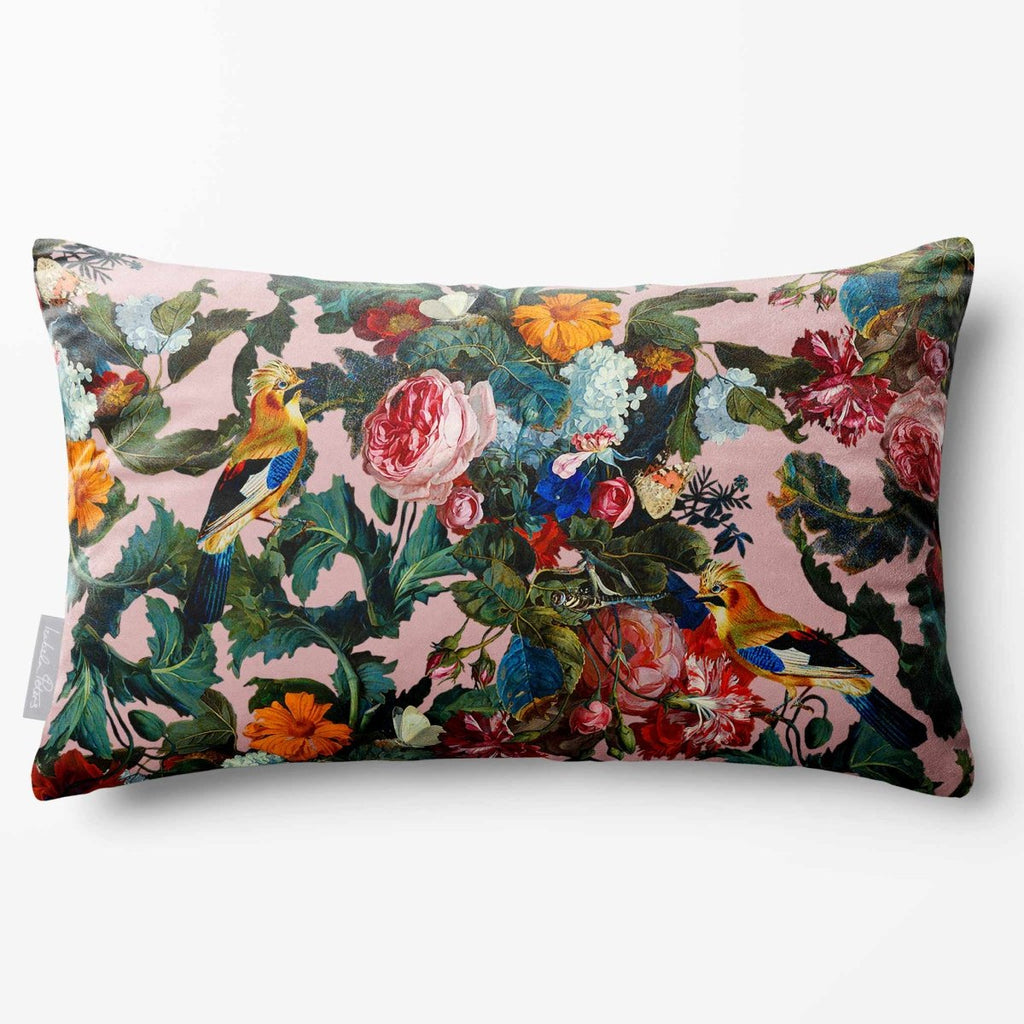 Birds In Paradise | Sustainable Velvet Rectangle Cushion - Rosewater 50 x 30 cm Standard by Izabela Peters