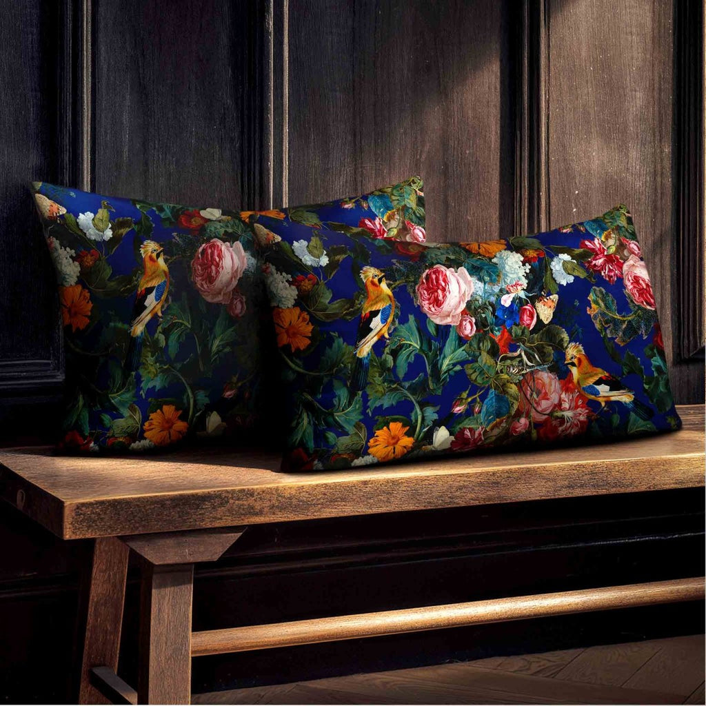 Birds In Paradise | Sustainable Velvet Rectangle Cushion - Midnight 50 x 30 cm Standard by Izabela Peters