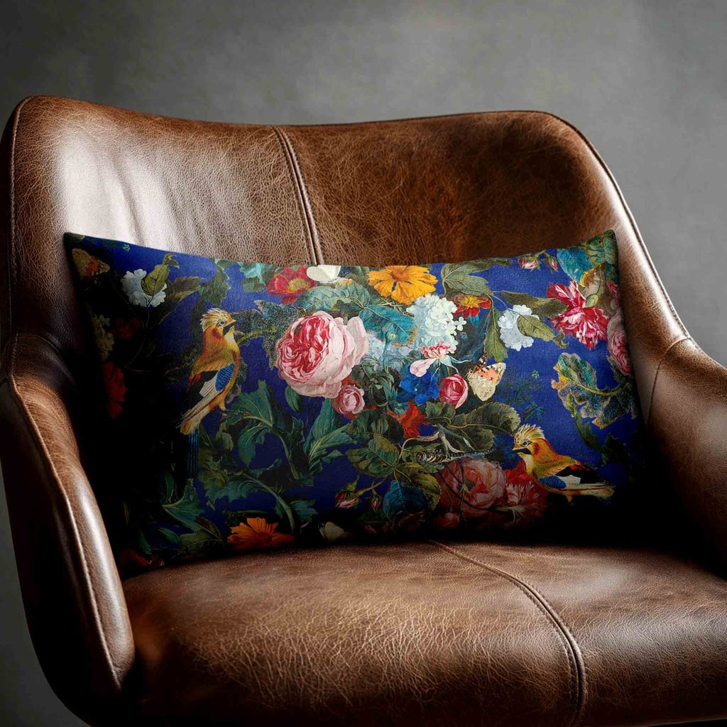 Birds In Paradise | Sustainable Velvet Rectangle Cushion - Midnight 50 x 30 cm Standard by Izabela Peters