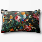 Birds In Paradise | Sustainable Velvet Rectangle Cushion - Charcoal 50 x 30 cm Piped by Izabela Peters