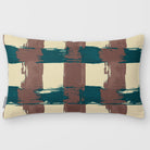 Broad Check Cocoa & Teal linen-look 50 × 30 cm rectangular cushion, plain sewn edge, front view.