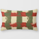 Broad Check Olive & Tomato linen-look 50 × 30 cm rectangular cushion, plain sewn edge, front view.