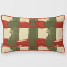 Broad Check Olive & Tomato linen-look 50 × 30 cm rectangular cushion, piped, front view.