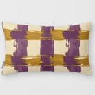 Broad Check Plum & Saffron linen-look 50 × 30 cm rectangular cushion, plain sewn edge, front view.