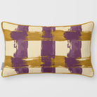 Broad Check Plum & Saffron linen-look 50 × 30 cm rectangular cushion, piped, front view.