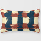 Broad Check Teal & Persimmon linen-look 50 × 30 cm rectangular cushion, piped, front view.