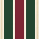 Close-up of the Signature Stripe Christmas napkin print in burgundy, green and ivory on cotton, showing broad stripes