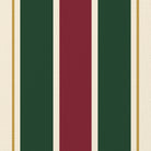 Close-up of the Signature Stripe Christmas tablecloth print in burgundy, green and ivory on cotton, showing broad stripes
