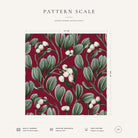 Burgundy Mistletoe Christmas napkin pattern scale, showing the full 44 cm by 44 cm design.