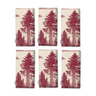 Fir Forest Toile Christmas napkins in burgundy on ivory, set of six folded napkins showing the same tall fir tree