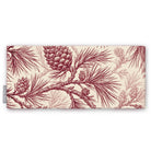 Pine Bough Christmas table runner in burgundy on ivory, folded on white, showing pine boughs and cones
