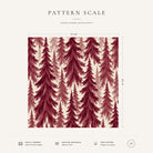 Burgundy on ivory Spruce Stand Christmas napkin pattern scale, showing the full 44 cm by 44 cm design.