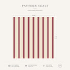 Burgundy on ivory Ticking Stripe Christmas napkin pattern scale, showing the full 44 cm by 44 cm design.
