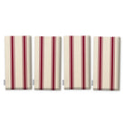 Ticking Stripe Christmas napkins in burgundy on ivory, set of four, folded on white, showing the same fine ticking stripes