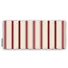 Ticking Stripe Christmas table runner in burgundy on ivory, folded on white, showing fine ticking stripes