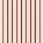 Close-up of the Ticking Stripe Christmas tablecloth print in burgundy on ivory cotton, showing fine ticking stripes