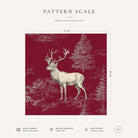 Burgundy Stag Woodland Christmas napkin pattern scale, showing the full 44 cm by 44 cm design.